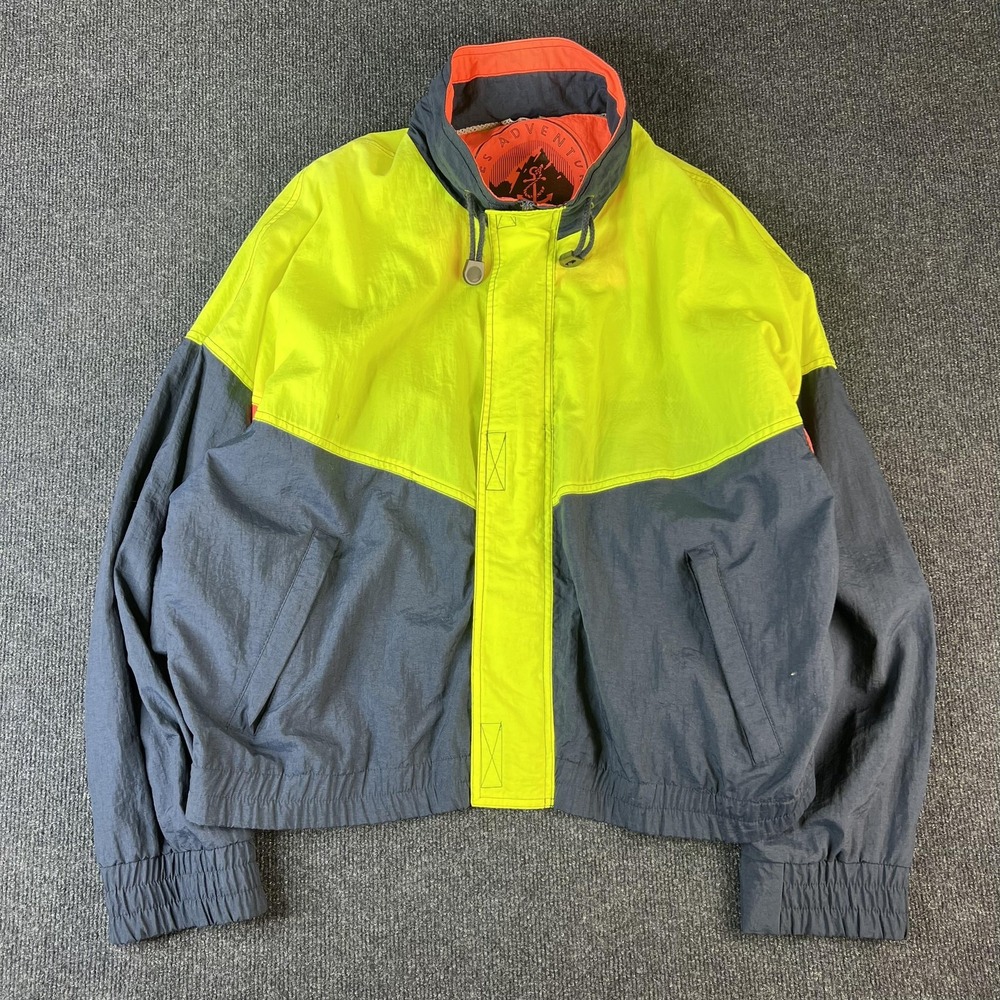 Dash Jacket Mens Large Yellow Gray Colorblock Hooded‎ Windbreaker Adventure